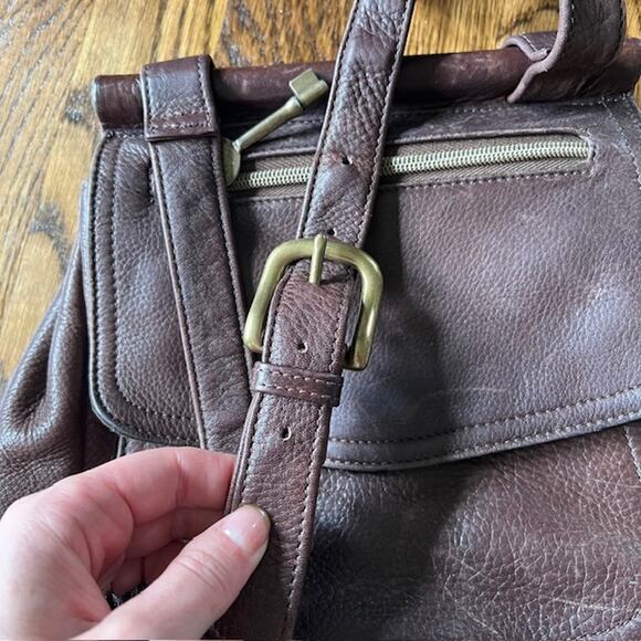 VTG Fossil Small Crossbody Purse Brown Genuine Pebbled Leather 75082 Key READ - Picture 7 of 11